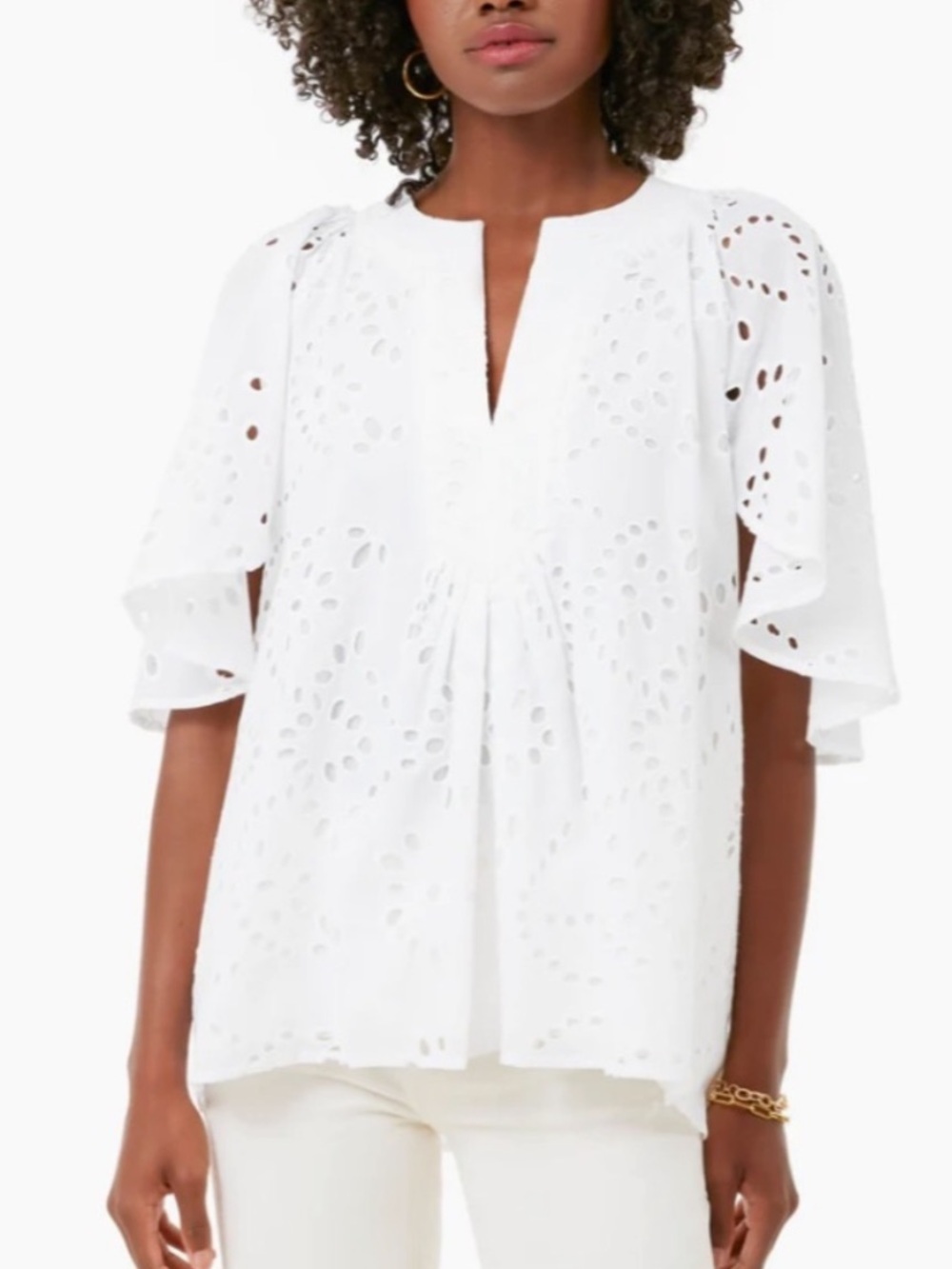 Tuckernuck White Eyelet Finley Flutter Top Size M